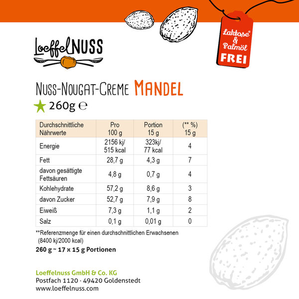 Mandel-Nougat-Creme im Glas 260 g